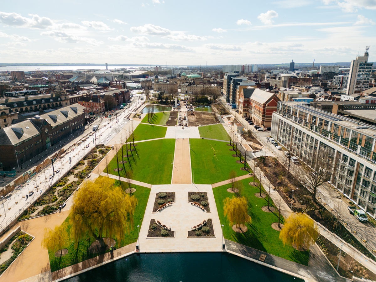 Drone shot of Queens Gardens